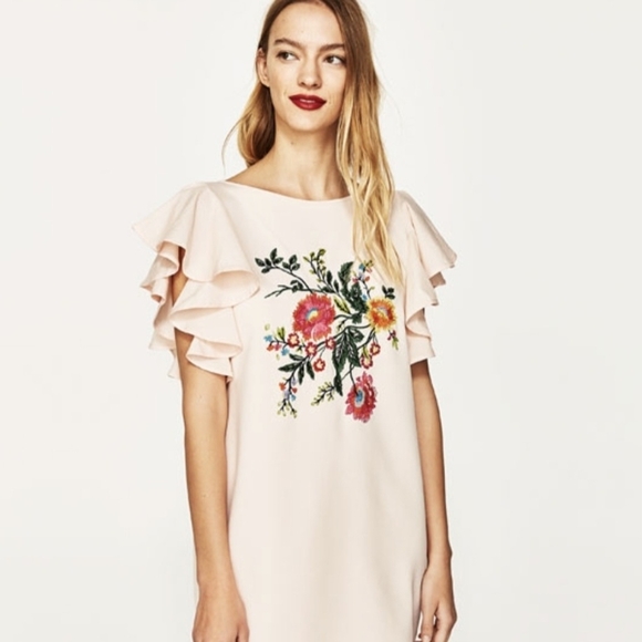 Zara Floral Mini Dress Embroidered Small - Picture 3 of 14